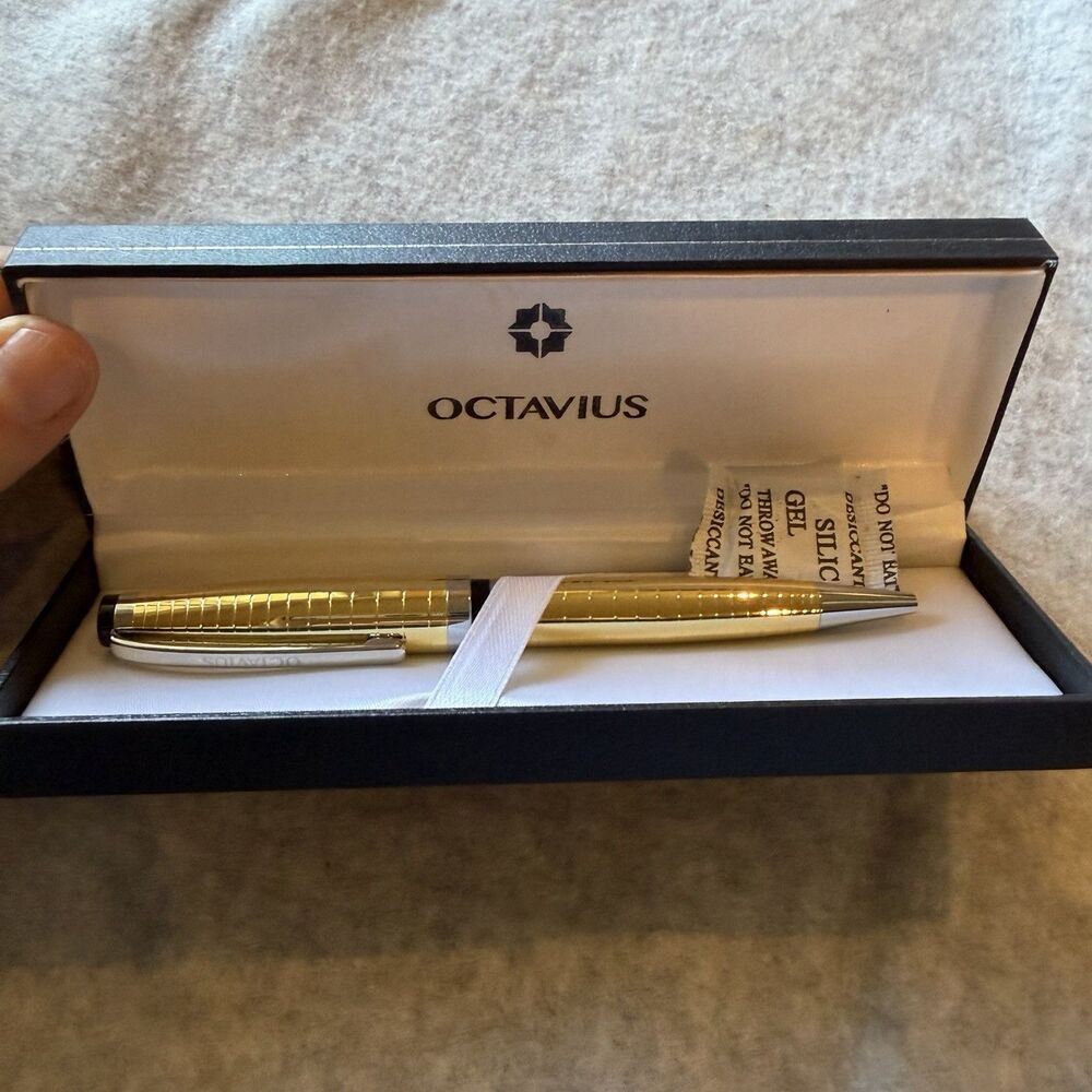 Octavius Gold Ballpoint Pen Black Ink Luxury Textured Italian Import
